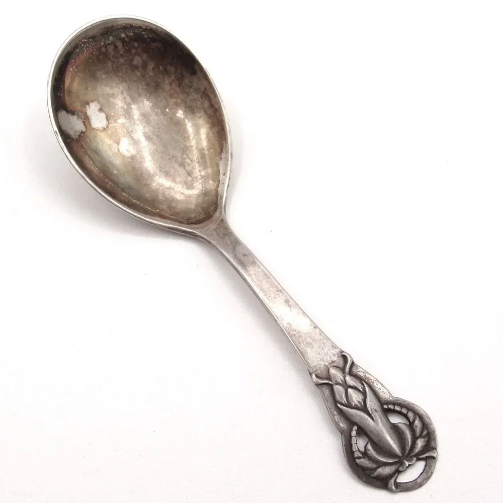Hansen & Andersen Silver Serving Spoon Danish HAANDSMEDE 3 Towers Hallmark 4”
